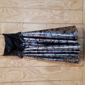 John Marks England Black Silver Strapless Floral Print Mid…